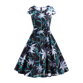 Knee-Length Colorful Printed Fabric Retro Dress